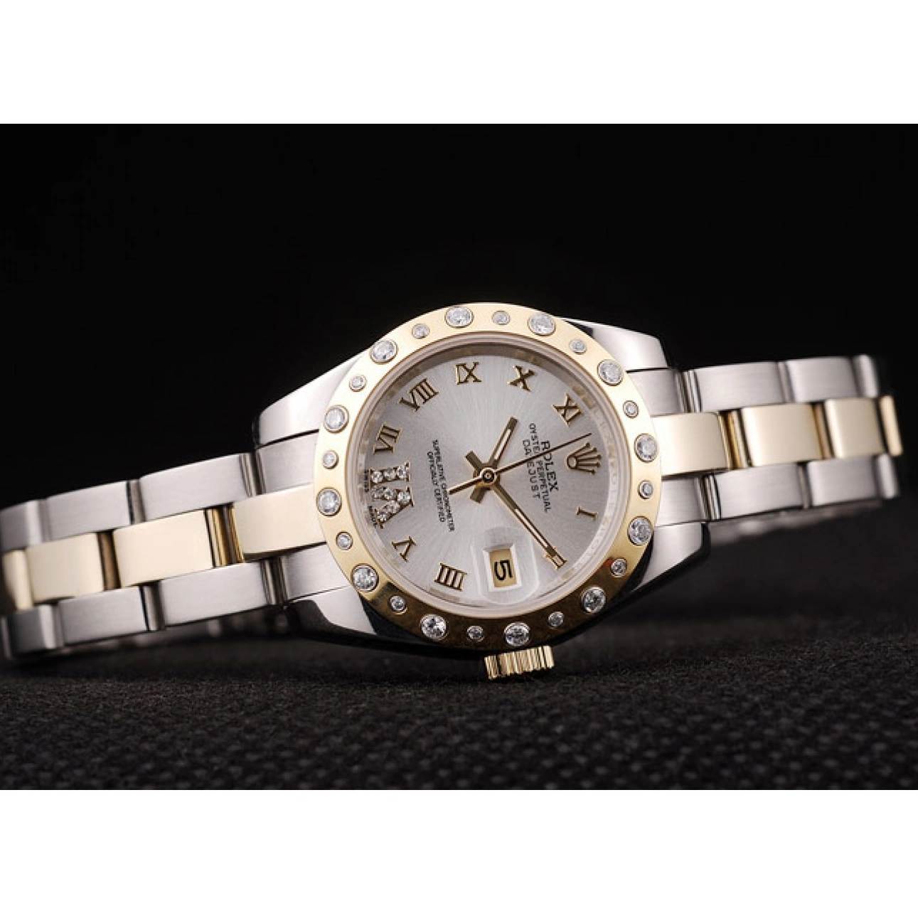 Aaa fake watches Stainless DateJust White Case Brushed Plated Dial Diamond Rolex Steel 0604
